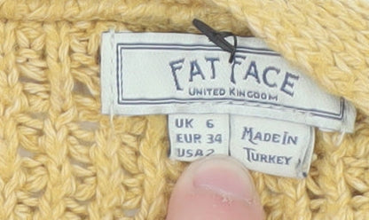 Fat Face Women Yellow Cotton Knit Long Cardigan Size 6