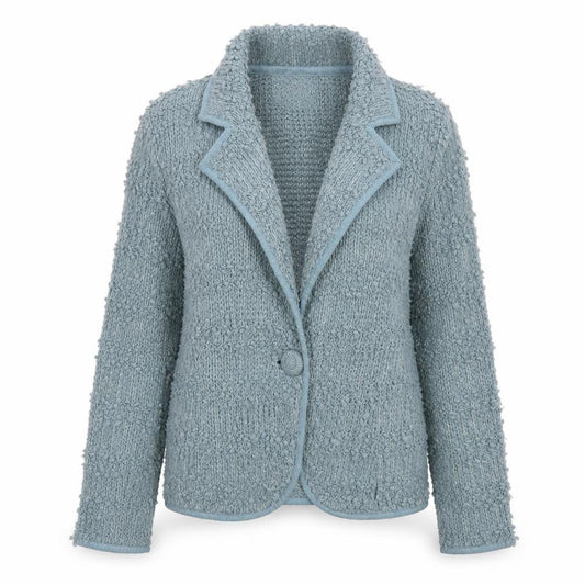 Monsoon Women's Blue Chunky Knit Wool Blend Collared Cardigan Size 8