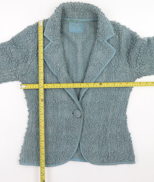 Monsoon Women's Blue Chunky Knit Wool Blend Collared Cardigan Size 8