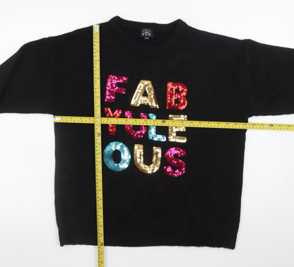 Womens UK Size 14 Festive Fun Black Pullover Jumper