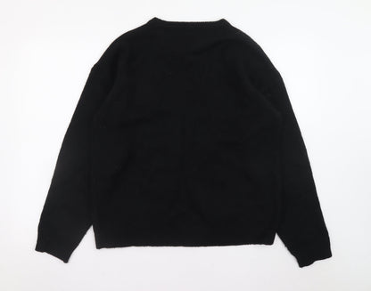 Womens UK Size 14 Festive Fun Black Pullover Jumper