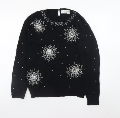 Marisa Christina Womens Black Beaded Wool Angora Pullover Jumper S