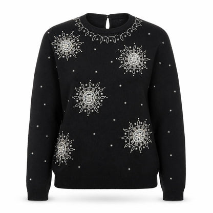 Marisa Christina Womens Black Beaded Wool Angora Pullover Jumper S