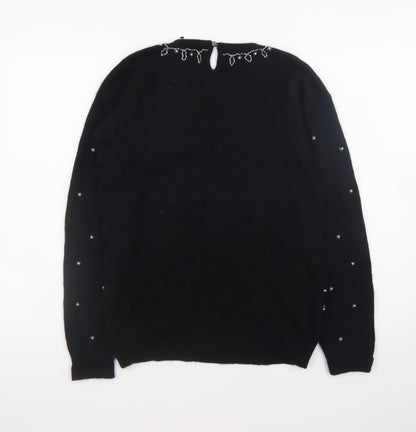 Marisa Christina Womens Black Beaded Wool Angora Pullover Jumper S