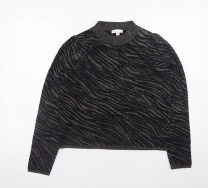 Warehouse Women’s Black Mock Neck Animal Print Jumper Size 10