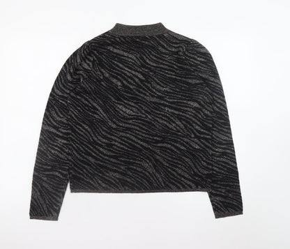 Warehouse Women’s Black Mock Neck Animal Print Jumper Size 10