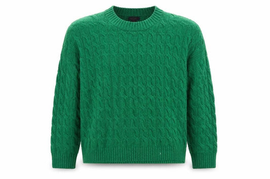 Front view of Rachel Roy Men's Green Cable-Knit Crew Neck Jumper XL