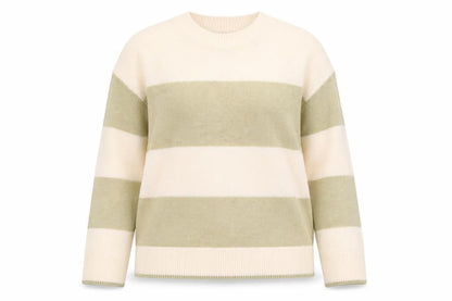 H&M Women Beige Striped Acrylic Knit Pullover Jumper Size 12