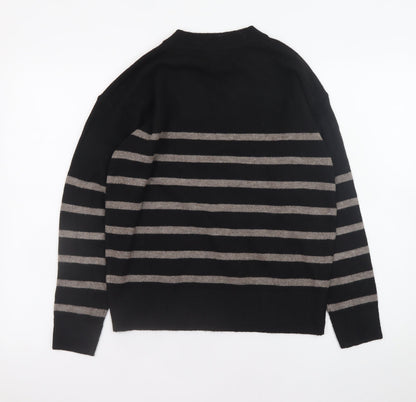 Marks and Spencer Women's Black Striped V-Neck Jumper Size S