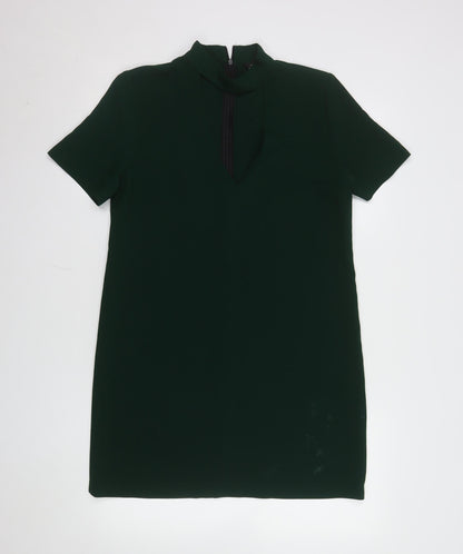 Zara Woman Green Short Sleeve High Neck Shift Dress Size S