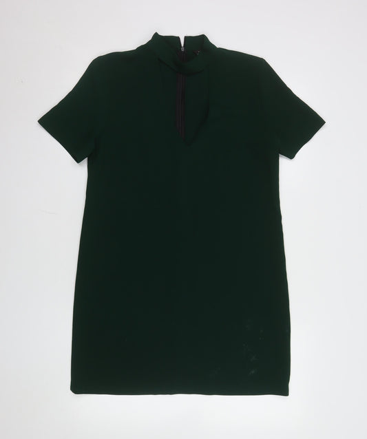 Zara Woman Green Short Sleeve High Neck Shift Dress Size S