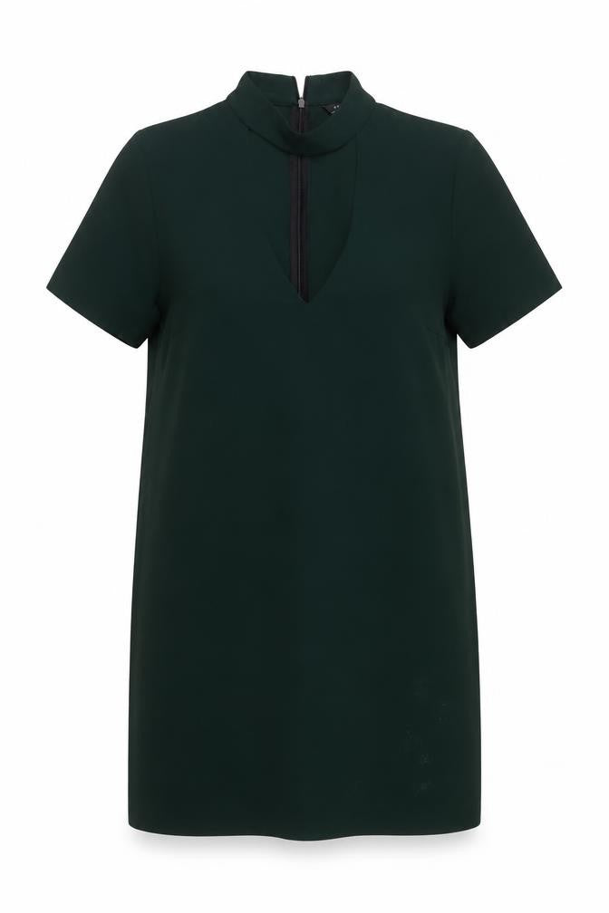 Zara Woman Green Short Sleeve High Neck Shift Dress Size S