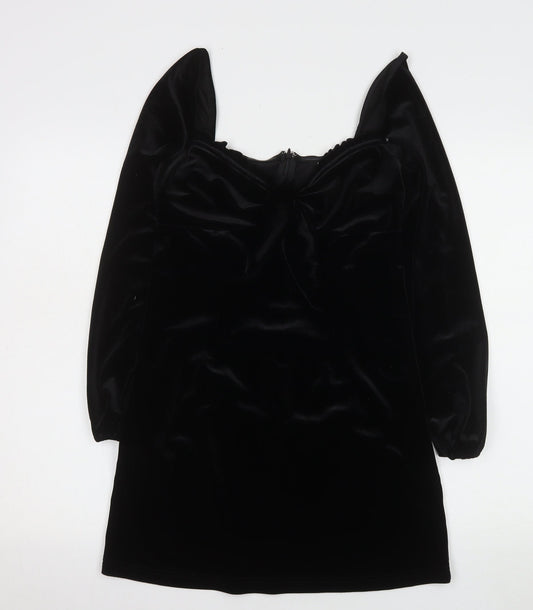 Narrated Womens Black Velvet Bodycon Mini Dress Size M Long Sleeve