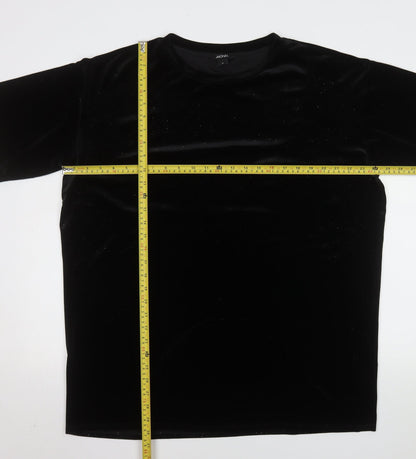 Monki Women's Black Velvet Short Sleeve T-Shirt Size 12