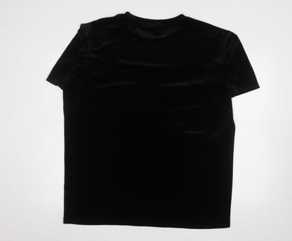 Monki Women's Black Velvet Short Sleeve T-Shirt Size 12