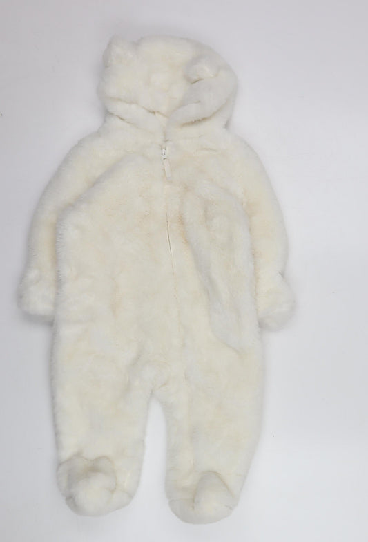 Marks and Spencer Unisex Baby Ivory Faux Fur Hooded Snowsuit 9-12 Months