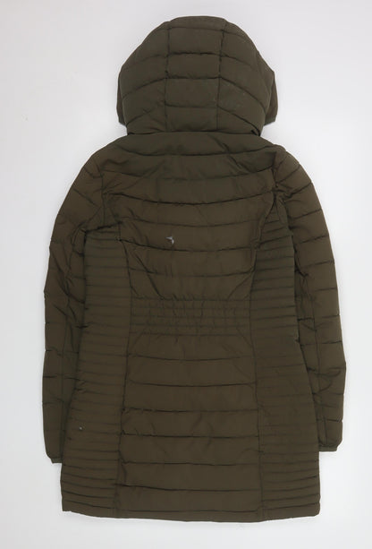 DKNY Women’s Green XS Long Hooded Quilted Puffer Coat