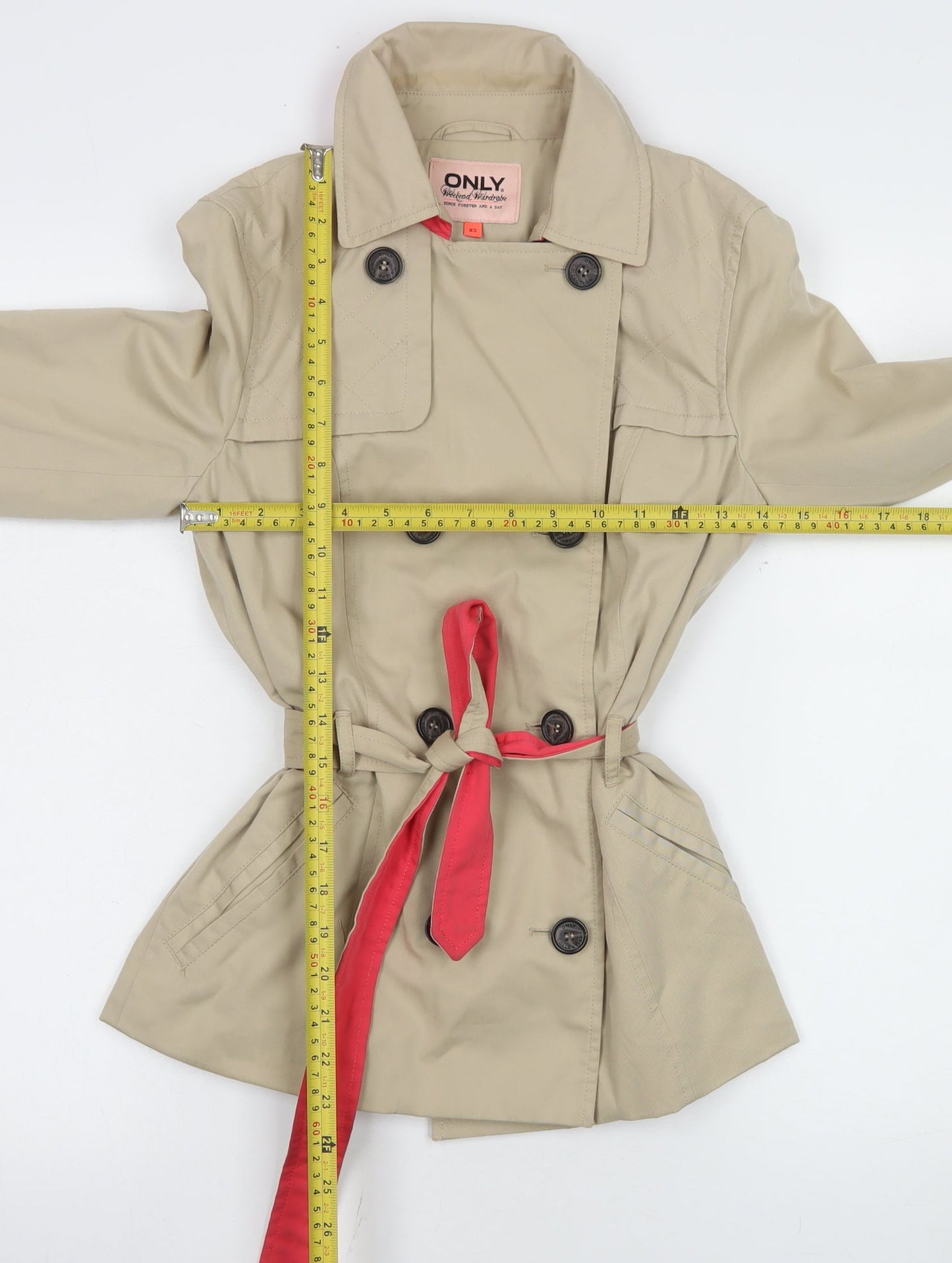 ONLY Women's Beige Trench Coat XS Belted Classic Style