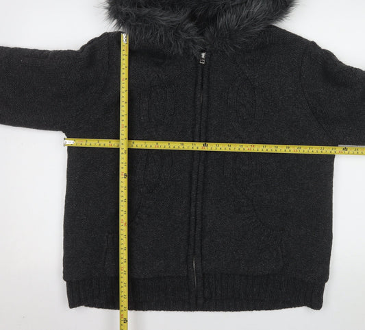TU Women Black Faux Fur Hooded Knit Jacket Size 20