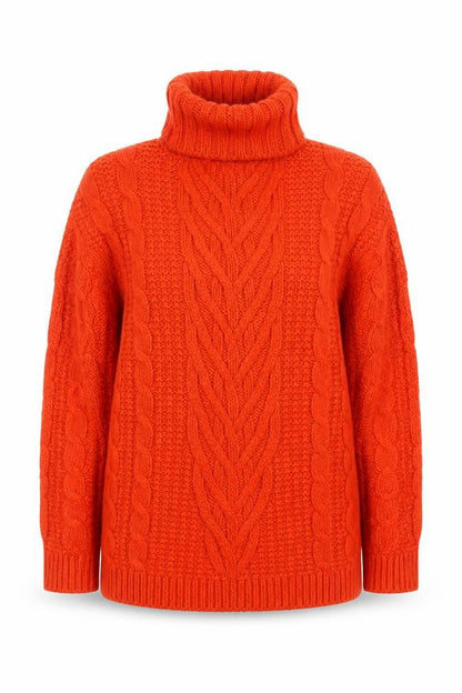 Marks and Spencer Women’s Orange Roll Neck Cable Knit Jumper Size S
