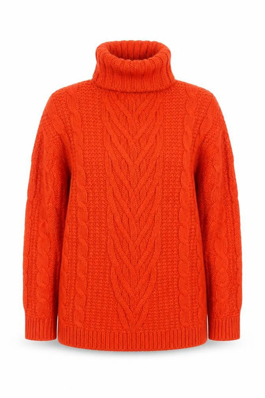 Marks and Spencer Women’s Orange Roll Neck Cable Knit Jumper Size S
