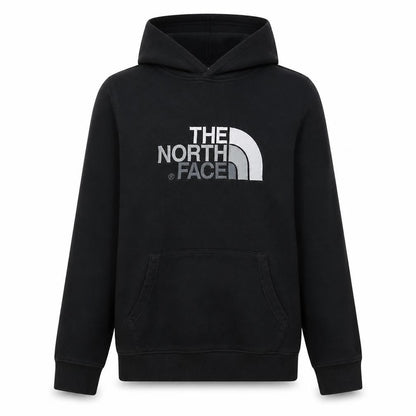 Front view of The North Face boys’ black pullover hoodie xl cotton logo sweatshirt
