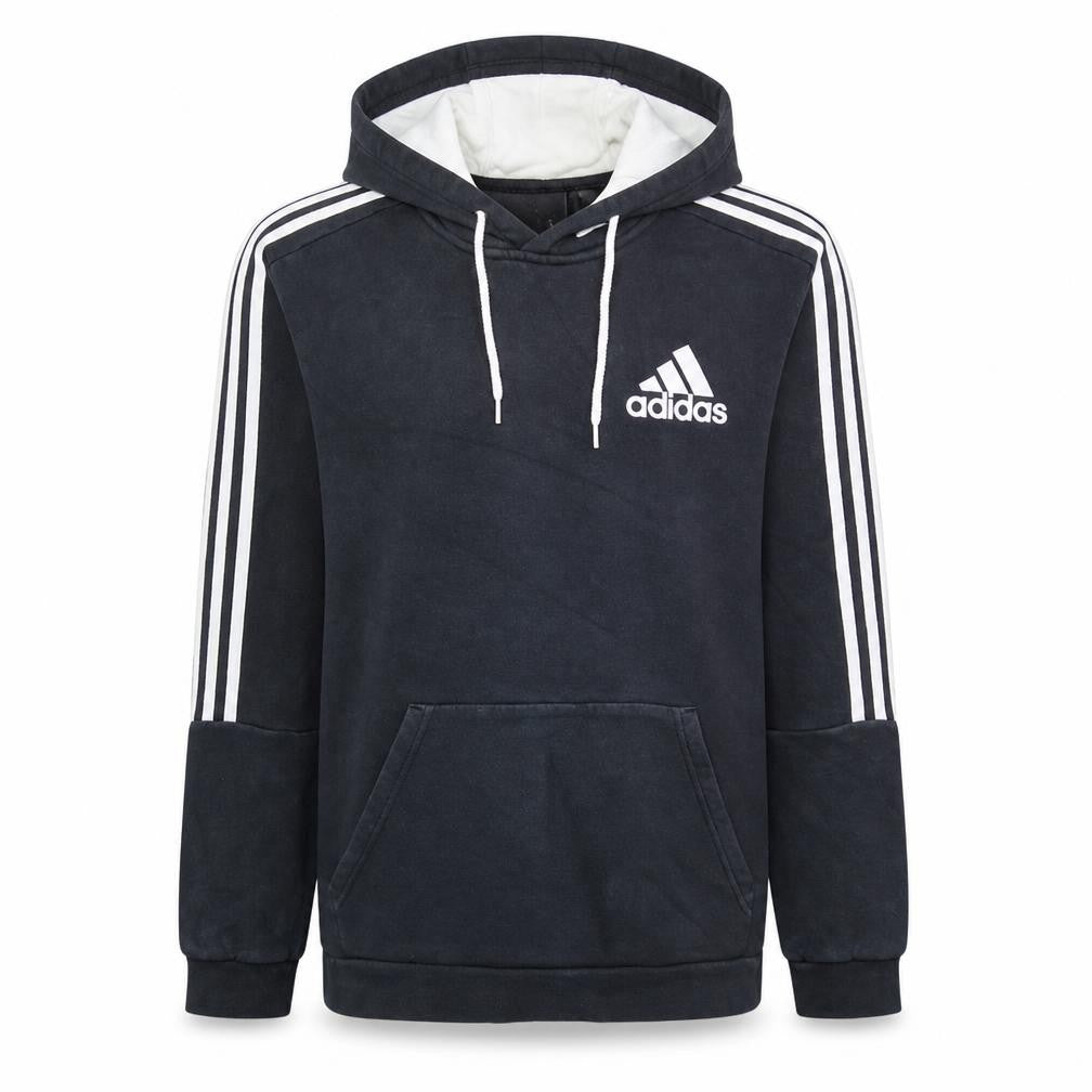 Front view of Adidas Men's Black Pullover Hoodie, size M, Sports Fleece Sweatshirt