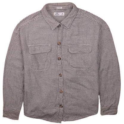 Hollister Women Grey Houndstooth Button-Up Shirt Medium