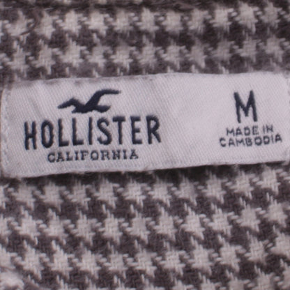Hollister Women Grey Houndstooth Button-Up Shirt Medium