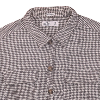 Hollister Women Grey Houndstooth Button-Up Shirt Medium