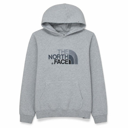 Front view of The North Face boys’ grey xl pullover hoodie fleece logo sweatshirt