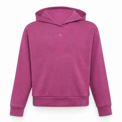 Front view of Adidas girls’ pink pullover hoodie 13-14 years regular fit fleece
