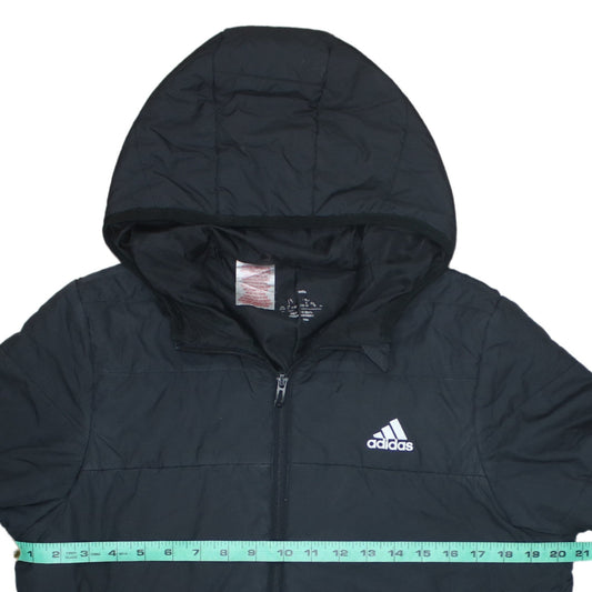 Adidas Boys Black Hooded Puffer Jacket 13-14 Years Winter Coat