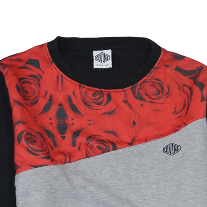 Divine Men’s Black Red Grey Floral Panel Sweatshirt 2XL Regular Fit