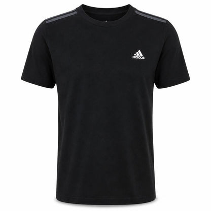 Front view of Adidas Men's Black Regular Fit Short Sleeve Crew Neck Sports T-Shirt M