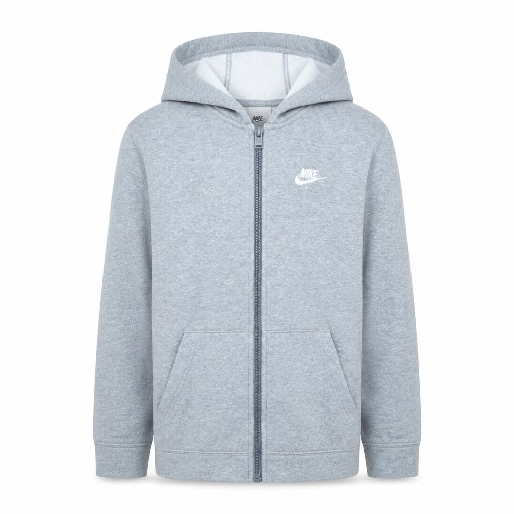 Front view of Nike boys’ grey full zip hoodie xl 158-170cm fleece sportswear