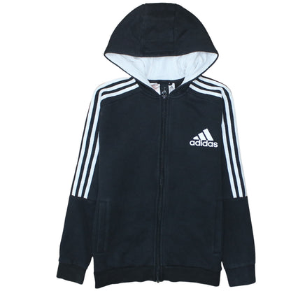 Adidas Boys Black Full Zip Hoodie Size 13-14 Years Cotton Blend Sportswear