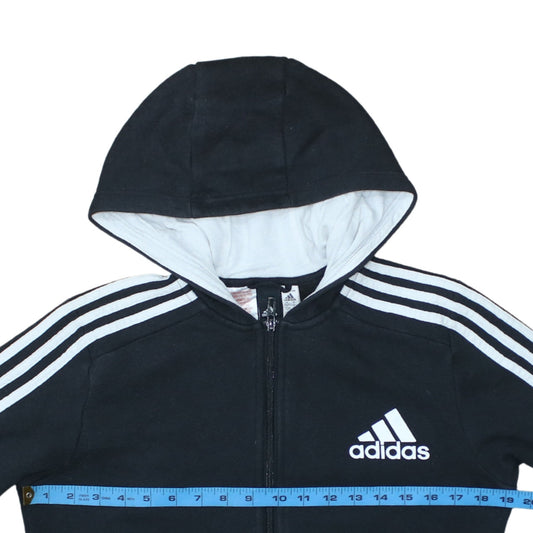 Adidas Boys Black Full Zip Hoodie Size 13-14 Years Cotton Blend Sportswear