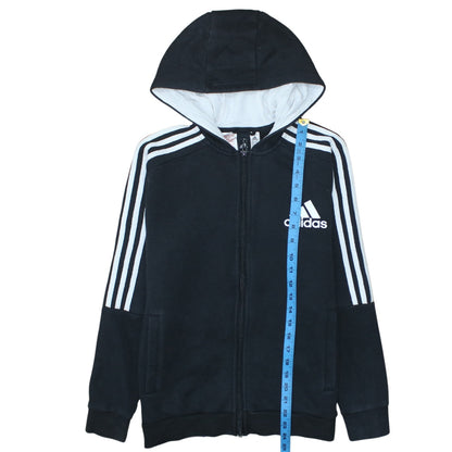 Adidas Boys Black Full Zip Hoodie Size 13-14 Years Cotton Blend Sportswear