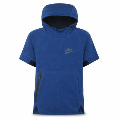 Front view of Nike boys’ blue pullover hoodie 12-13 years short sleeve hooded sweatshirt