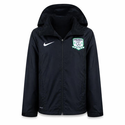 Front view of Nike boys’ black hooded windbreaker jacket 10-12 years water resistant football
