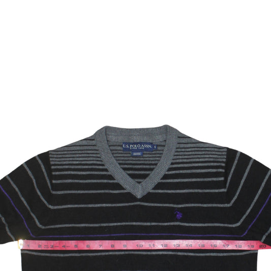 U.S. Polo Assn. Men's Black Striped V-Neck Jumper Size S