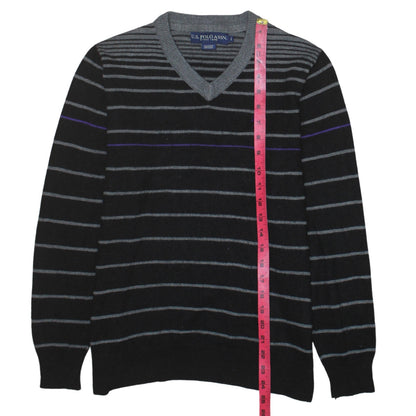 U.S. Polo Assn. Men's Black Striped V-Neck Jumper Size S