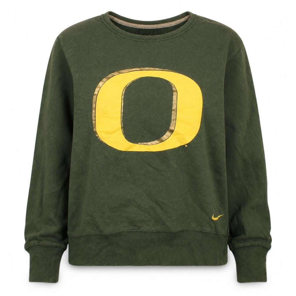 Front view of Nike Green unisex kids l pullover sweatshirt with logo print