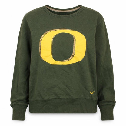 Front view of Nike Green unisex kids l pullover sweatshirt with logo print