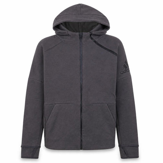 Front view of Adidas boys’ grey full zip hoodie 11-12 years regular fit hooded sweatshirt