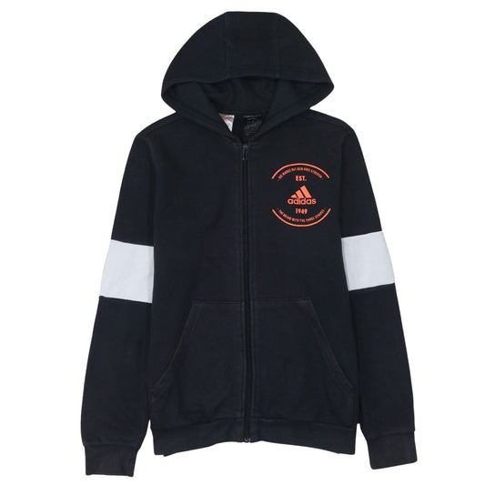 Adidas Boys Black Full Zip Hoodie 11-12 Years Cotton Blend Sportswear