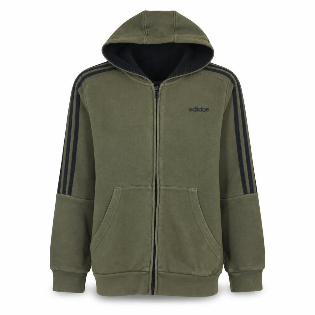 Front view of adidas boys’ green full zip hoodie 13-14 years fleece sports sweatshirt