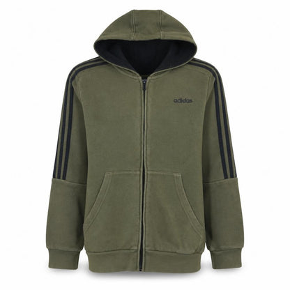 Front view of adidas boys’ green full zip hoodie 13-14 years fleece sports sweatshirt
