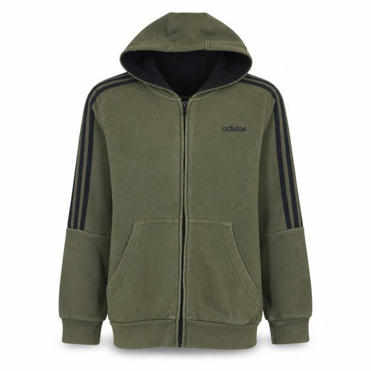 Front view of adidas boys’ green full zip hoodie 13-14 years fleece sports sweatshirt